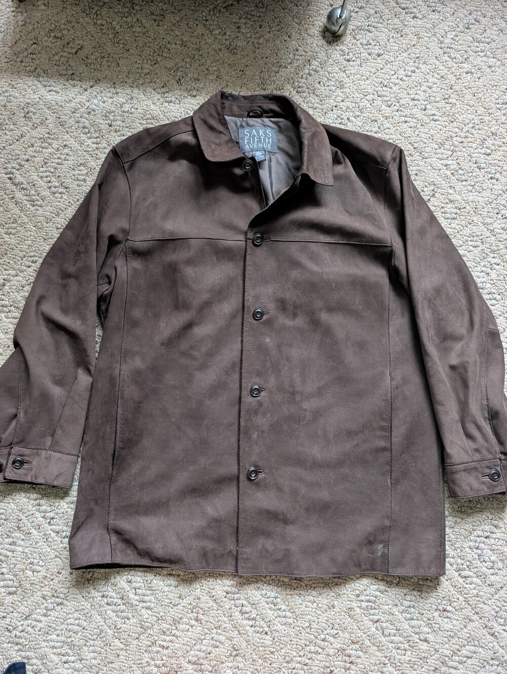 Vintage 90s Saks Fifth Avenue Retro Brown Suede Genuine Leather Jacket Coat Vtg